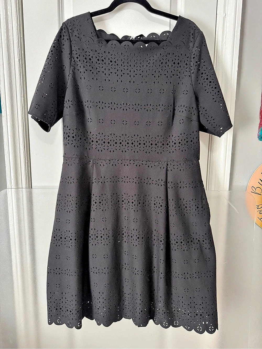 Banana Republic Eyelet Mini Dress in Black Size 16 NWT